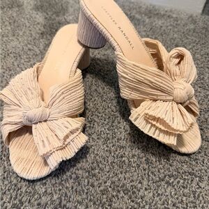 Loeffler Randall Cream Pleated Bow Mules